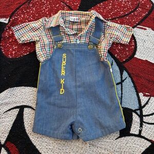 VINTAGE BILLY THE KID OVERALLS AND PLAID SHIRT SIZE 18 MONTHS